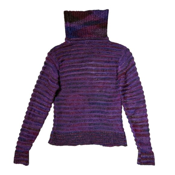 70s vintage long sleeve turtleneck sweater top fitted striped textured pattern. - Picture 3 of 6